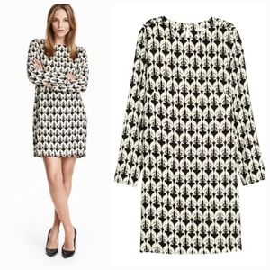 h&m black & white mod shift dress with greyhound  motif size 14